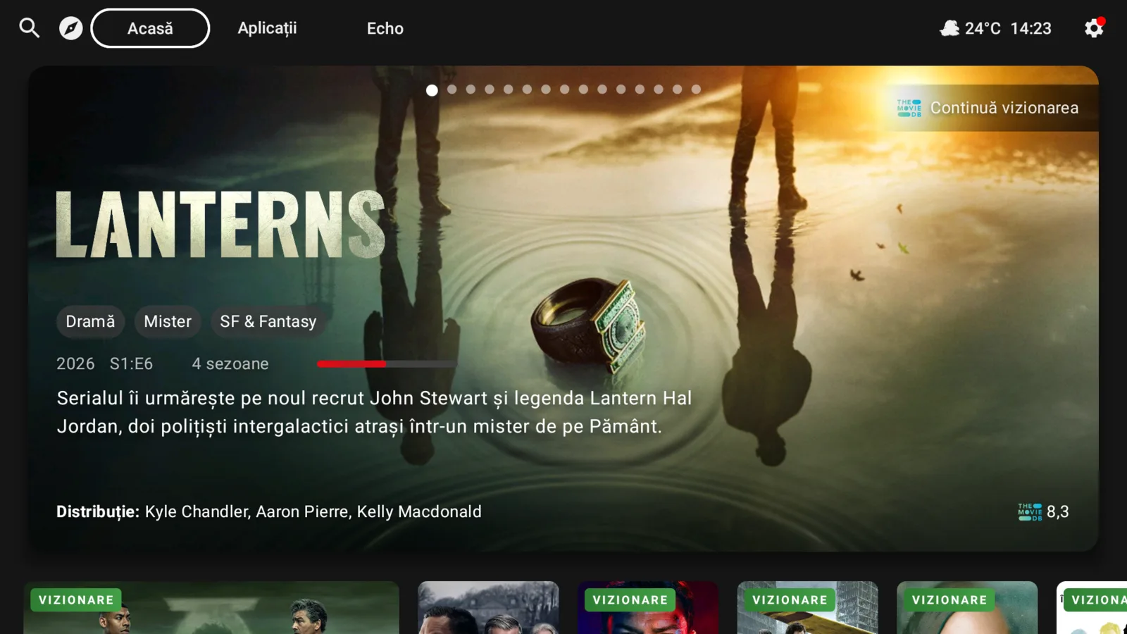 Hegemon Launcher home screen with a featured series and rows of titles